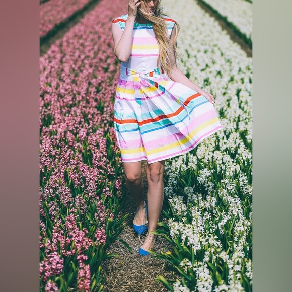 NWT $398 Kate Spade Multi Cape Stripe Sweet Candy Shirtdress - Picture 2 of 10